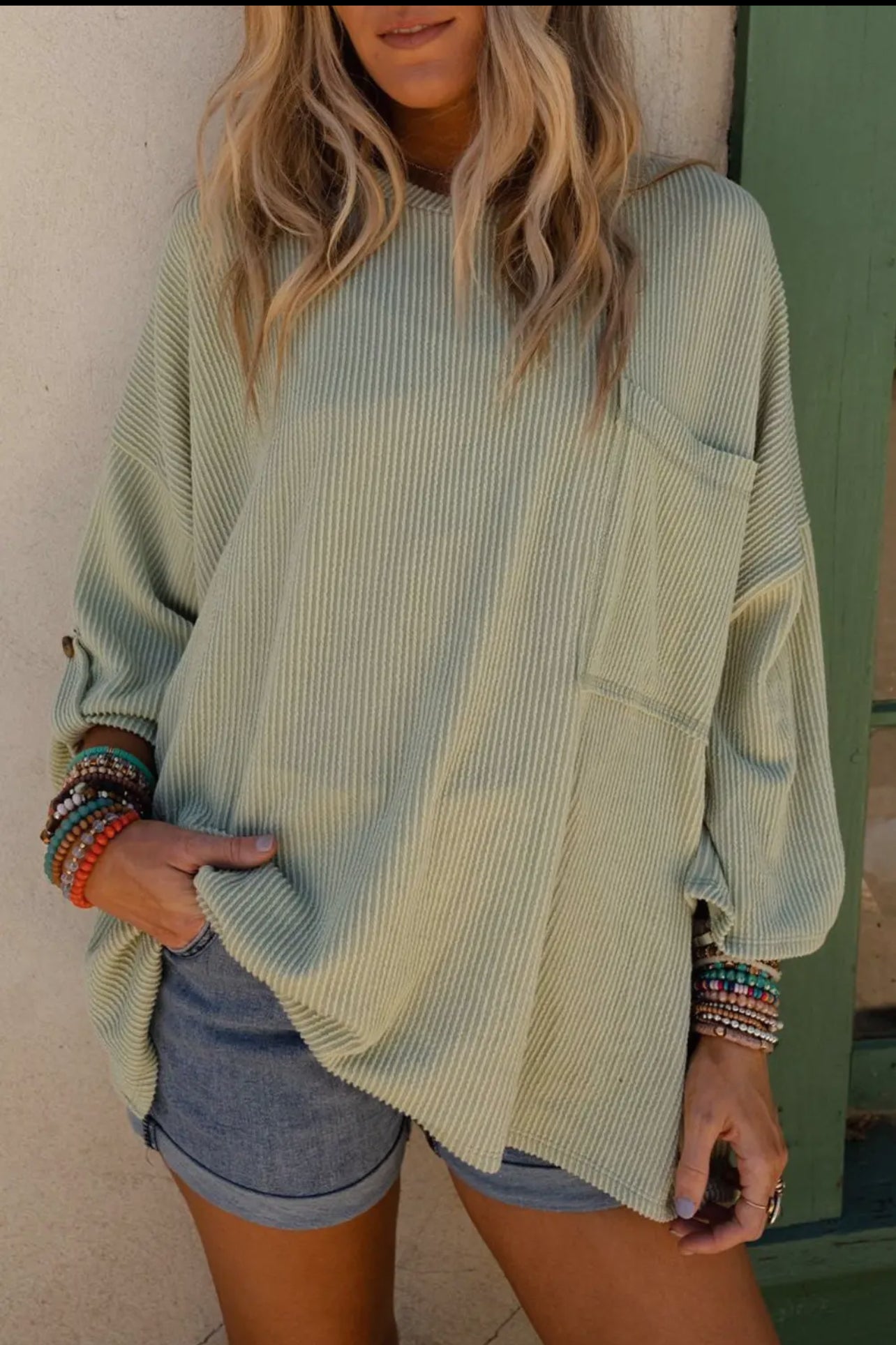 Roll-Tab Sleeve Top