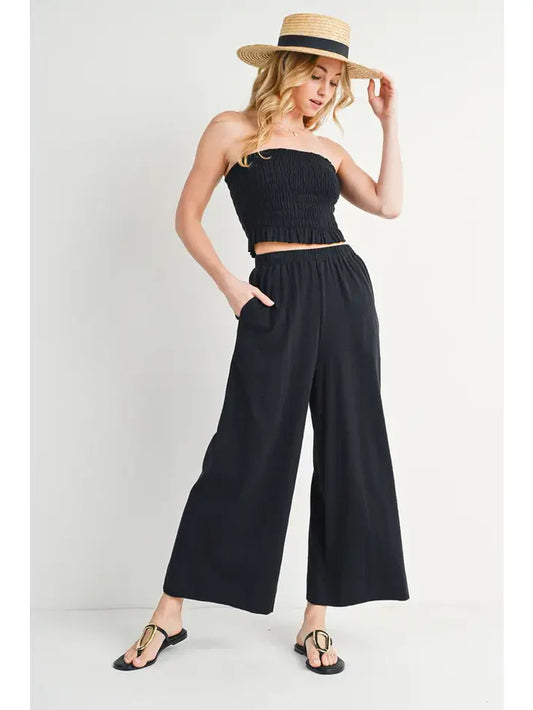 Smocked Tube Top & Linen Wide Leg Pants Set